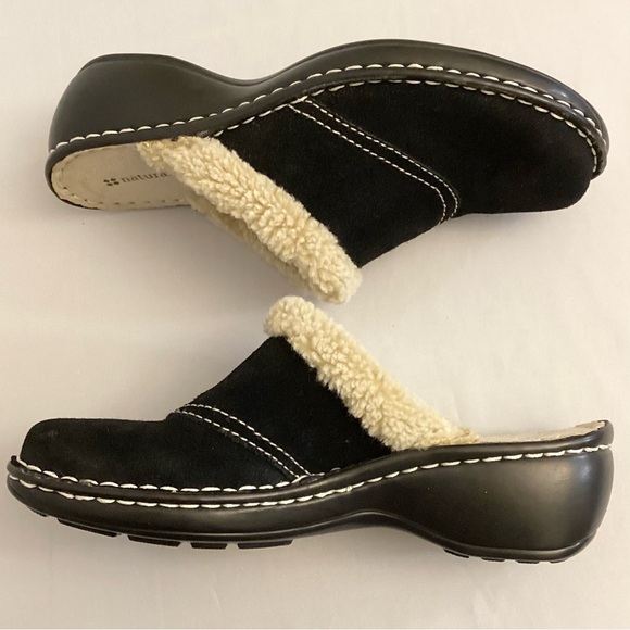 Naturalizer 9 Strayman Suede Leather Women's Clogs Shearling Faux Fur Black - Picture 9 of 11